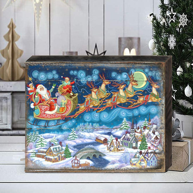 Up-Up and Away Santa Wooden Wall Art by G. DeBrekht - Christmas Santa Snowman Decor - 8151062B-0