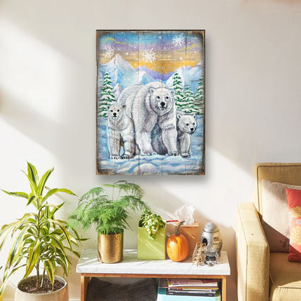 Polar Bears Art Wooden Wall Art by Nature Wonders - Nature Wildlife Decor  - 95215B-2