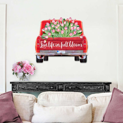 Blooming Love Truck Wooden Door Hanger Wall by G. DeBrekht - Love Family Kids Decor - 8191165H-1