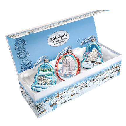 White Winter Mercury Glass Ornaments Set of 3 by G. DeBrekht - Wildlife Holiday Decor - 770111S3-4