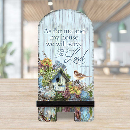 Serve the Lord Cell Phone Stand Inspirational Decor Wood Mobile Tablet Holder Charging Station Organizer - 892085-DG-2