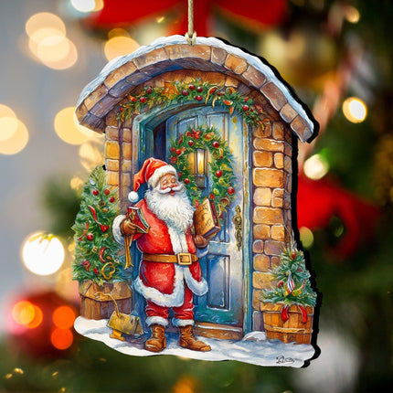 Joyful Moments at the Doorstep Wooden Ornaments by G. Debrekht Christmas Santa Snowman Decor - 8611046-1