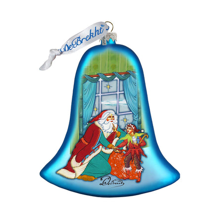 Night Before Christmas Bell Glass Ornament by G. DeBrekht - Christmas Santa Snowman Decor - 752-010-2