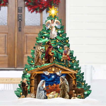 Nativity-Themed Christmas Tree Outdoor Indoor Decor Wooden Christmas Decoration by D. Gelsinger Christmas Decor - 8191503F-DG-0