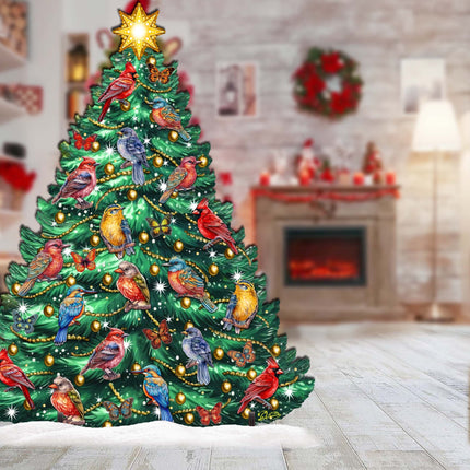 Christmas Birds-Themed Christmas Tree Outdoor Indoor Decor Wooden Christmas Decoration by G. Debrekht Christmas Decor - 8191511F-1