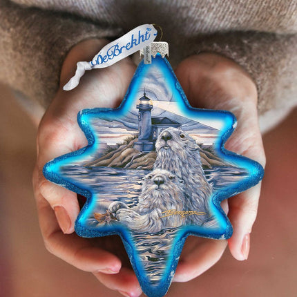 Starlight Otter Lighthouse Glass Ornament by J. Bergsma - Wildlife Holiday Decor - 755-572-JB-3