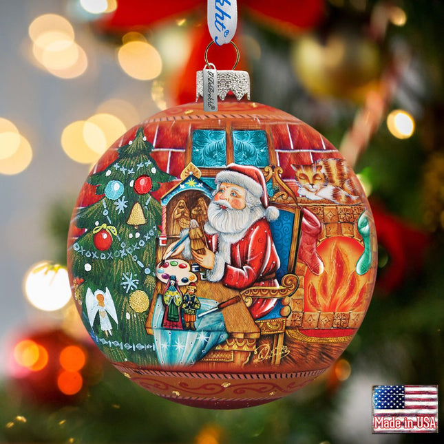 Nativity Workshop Ball Glass Ornament by G. DeBrekht - Christmas Santa Snowman Decor - 73614-0