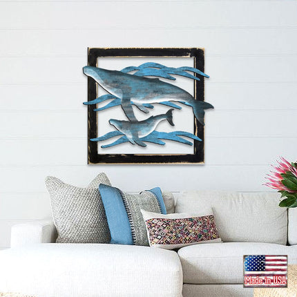 Whales in Frame Rustic Wooden Wall Decor by G. DeBrekht - Coastal Sea-Life Decor - G98516S2-1