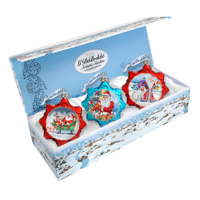 Santa Mercury Glass Ornaments Set of 3 by G. DeBrekht - Christmas Santa Snowman Decor - 770133S3-0
