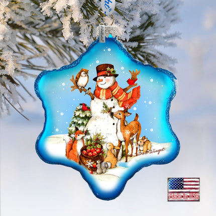 Night Forest Snowman Glass Ornament by Susan Winget - Christmas Santa and Snowman Decor - 754-201-SW-1