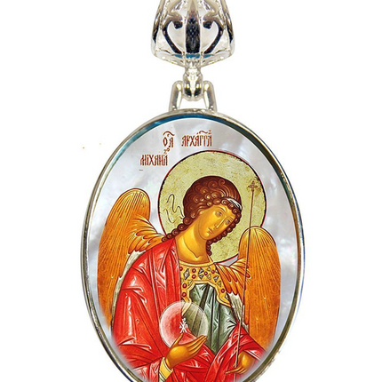 Saint Michael the Archangel Silver Plated Mother of Pearl Necklace - 43027-0