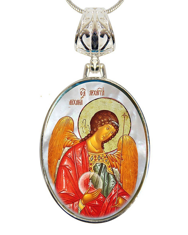 Saint Michael the Archangel Silver Plated Mother of Pearl Necklace - 43027-0
