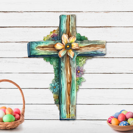 Teal Cross Holiday Door Decor by G. Debrekht - Easter Spring Decor - 8688164H-4