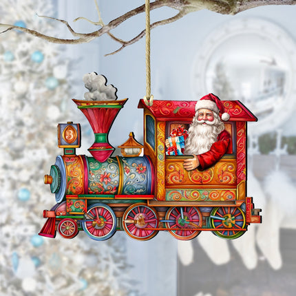 Santa's Train Wooden Ornaments by G. Debrekht Christmas Santa Snowman Decor - 8611090-0