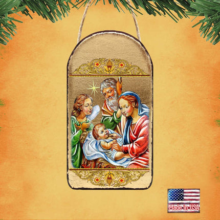 Nativity with Angel Religious Christian Sacred Icon Ornament - Inspirational Icon Decor - 87049-1