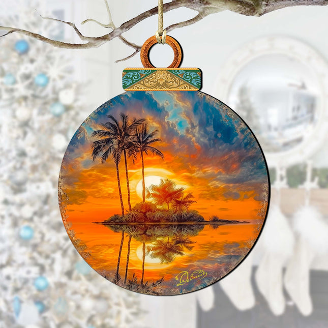 Coastal Christmas Decor - Ocean Sunset Wooden Ornaments by G. DeBrekht Coastal Holiday Decor - 8688171-0