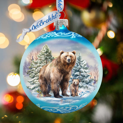 A Love for All Seasons: Grizzly Bears Ball Glass Ornament by G. Debrekht - Wildlife Holiday Decor - 73382-1