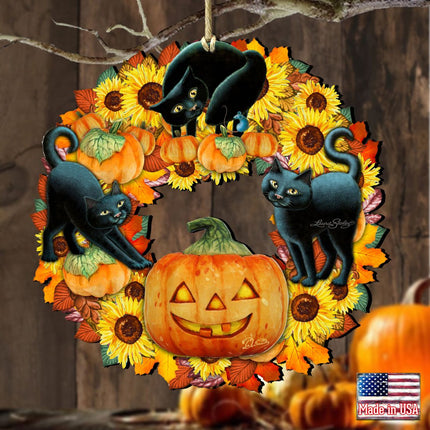 Halloween Cats Wreath Wooden Ornaments by G. DeBrekht - Thanksgiving Halloween Decor - 8185305-4-SL-2