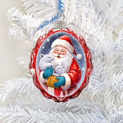 Santa with Cubs Mercury Glass Ornaments by G. Debrekht - Christmas Santa Snowman Decor - 776012-0