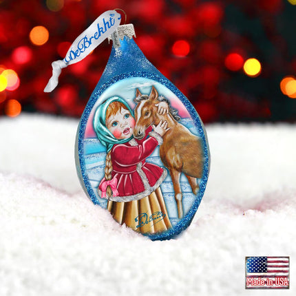 Girl with Horse Drop Glass Ornament by G. DeBrekht - Christmas Decor - 757-001-1