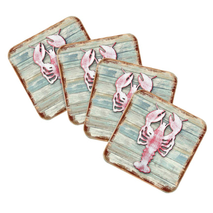 Lobster Coastal Wooden Cork Coasters Gift Set of 4 by Nature Wonders - Coastal Sea-Life Decor - 8198538-9C-S4-4