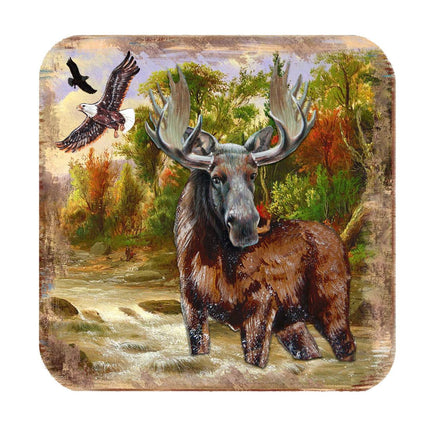 Moose Wooden Cork Coasters Gift Set of 4 by Nature Wonders - Nature Wildlife Decor  - 95216-2C-S4-1