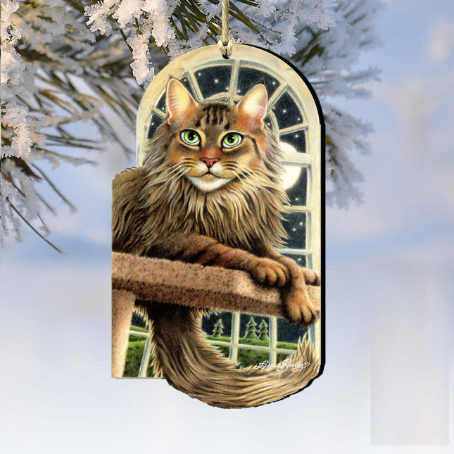 Stargazer Green Cat Wooden Ornaments by Laura Seeley - Pets Dog and Cats Decor - 8512070-LS-0