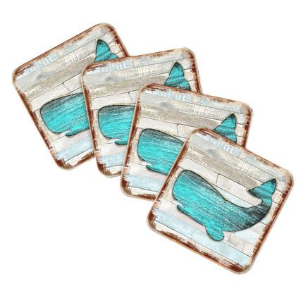 Humpback Whale Coastal Wooden Cork Coasters Gift Set of 4 by Nature Wonders - Coastal Sea-Life Decor - 8198516-2-9C-S4-4