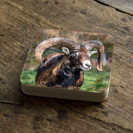 Mountain Goat Wooden Cork Coasters Gift Set of 4 by Nature Wonders - Nature Wildlife Decor  - 95369C-S4-2