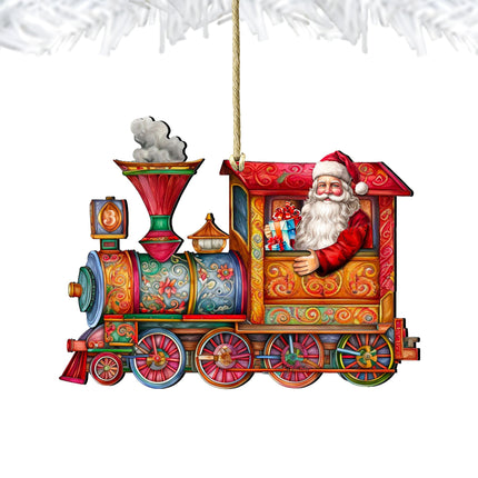 Santa's Train Wooden Ornaments by G. Debrekht Christmas Santa Snowman Decor - 8611090-3