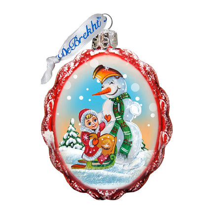 Playing with The Snowman Mercury Glass Ornament by G. DeBrekht - Christmas Santa Snowman Decor - 777383-4