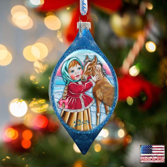 Girl with Horse Drop Glass Ornament by G. DeBrekht - Christmas Decor - 757-001-0