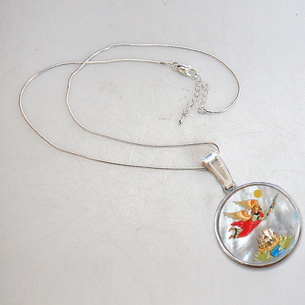 Watching Over Flying Angel Silver Plated Mother of Pearl Necklace - 43034-2