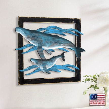 Whales in Frame Rustic Wooden Wall Decor by G. DeBrekht - Coastal Sea-Life Decor - G98516S2-2