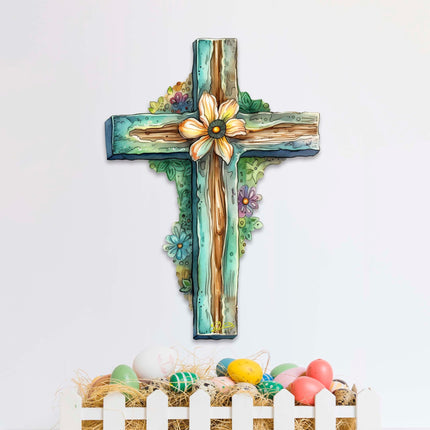 Teal Cross Holiday Door Decor by G. Debrekht - Easter Spring Decor - 8688164H-3