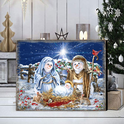 Snow Family Nativity Art Wooden Wall Art by D. Gelsinger - Christmas Santa Snowman Decor - 95675B-DG-3