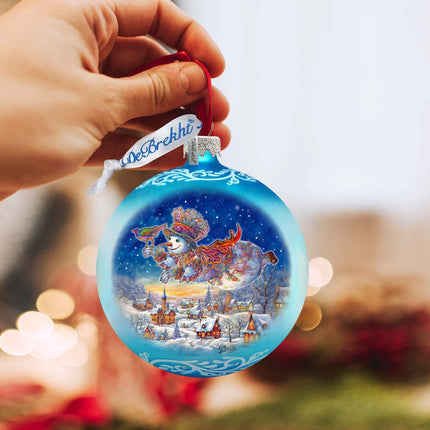 Winter Skies Adventure Ball Glass Ornament by G. Debrekht - Christmas Santa Snowman Decor - 73380-2