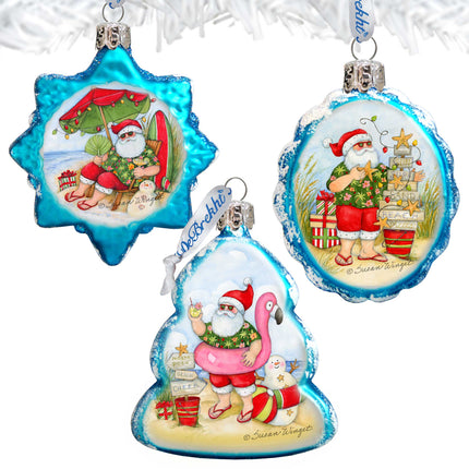 Christmas at the Beach Mercury Glass Ornaments Set of 3 by Susan Winget - Santa and Snowman Decor-2
