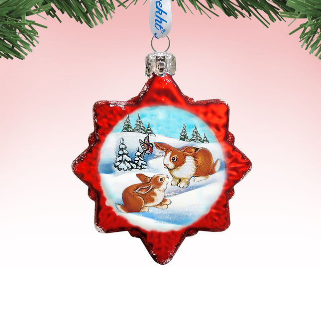 Santa Rabbits Mercury Glass Ornament by G. DeBrekht - Wildlife Holiday Decor - 771019-0