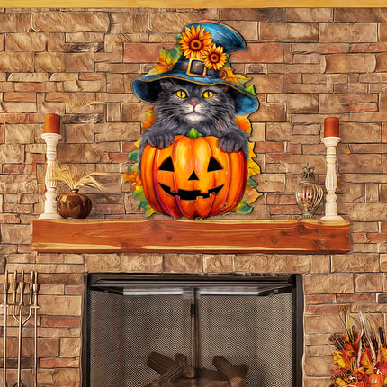 Black Cat Pumpkin Holiday Door Decor by G. DeBrekht - Halloween Decor - 8652794H-2