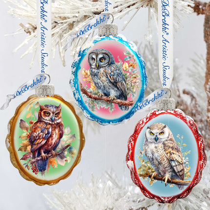 Wise Owls Mercury Glass Ornaments Set of 3 by G. Debrekht - Wildlife Holiday Decor - 770146S3-3