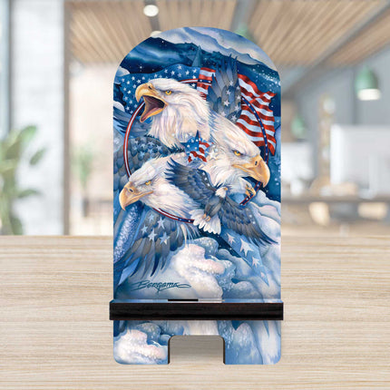 Allegiance Patriotic Eagles Cell Phone Stand - Wood Mobile Tablet Holder Charging Station Organizer - 892093-JB-2