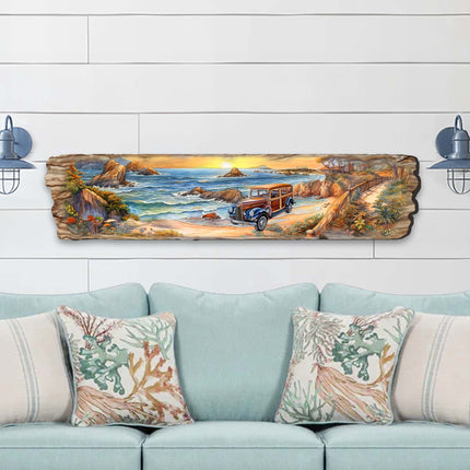 Retro Car on Beach Wooden Wall Art by G. DeBrekht Coastal Decor - 8491114W-2