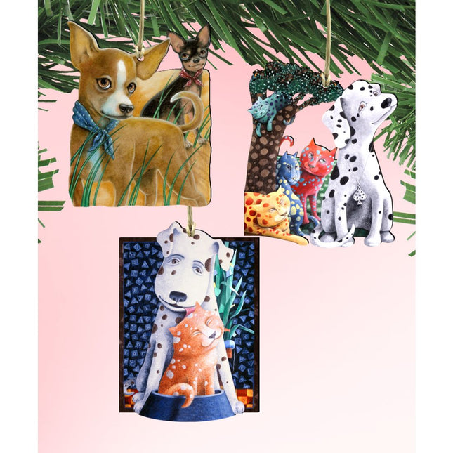 Whimsical Dogs Set Wooden Ornaments Set of 3 by Laura Seeley - Pets Dog and Cats Decor - 8100093S3-LS-0