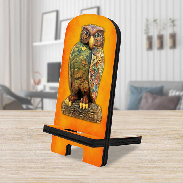 The Owl Cell Phone Stand Halloween Decor Wood Mobile Tablet Holder Charging Station Organizer - 892032-0