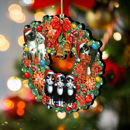 Christmas Friends Kitty Wreath Wooden Ornaments by G. DeBrekht - Pets Dog and Cats Decor - 8185307-5-SL-2