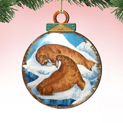 Sea Lions Ball Wooden Ornaments by G. DeBrekht - Coastal Holiday Decor - 8025377-0