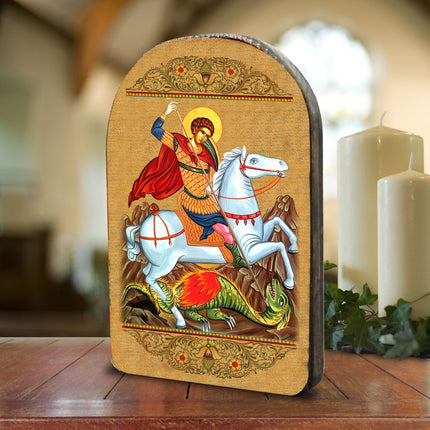 Saint George Wooden Gold Plated Religious Orthodox Sacred Icon - Inspirational Icon Decor - 86013-0