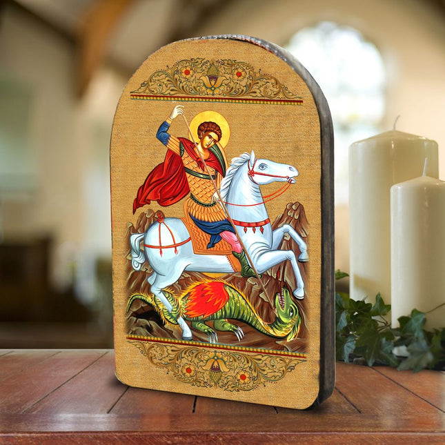 Saint George Wooden Gold Plated Religious Orthodox Sacred Icon - Inspirational Icon Decor - 86013-0
