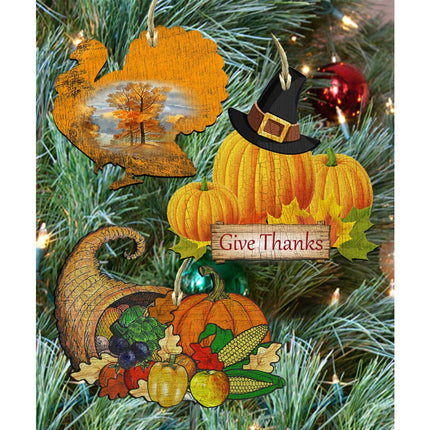 Thanksgiving Wooden Ornaments Set of 3 by G. DeBrekht - Thanksgiving Halloween Decor - 8100034S3-0